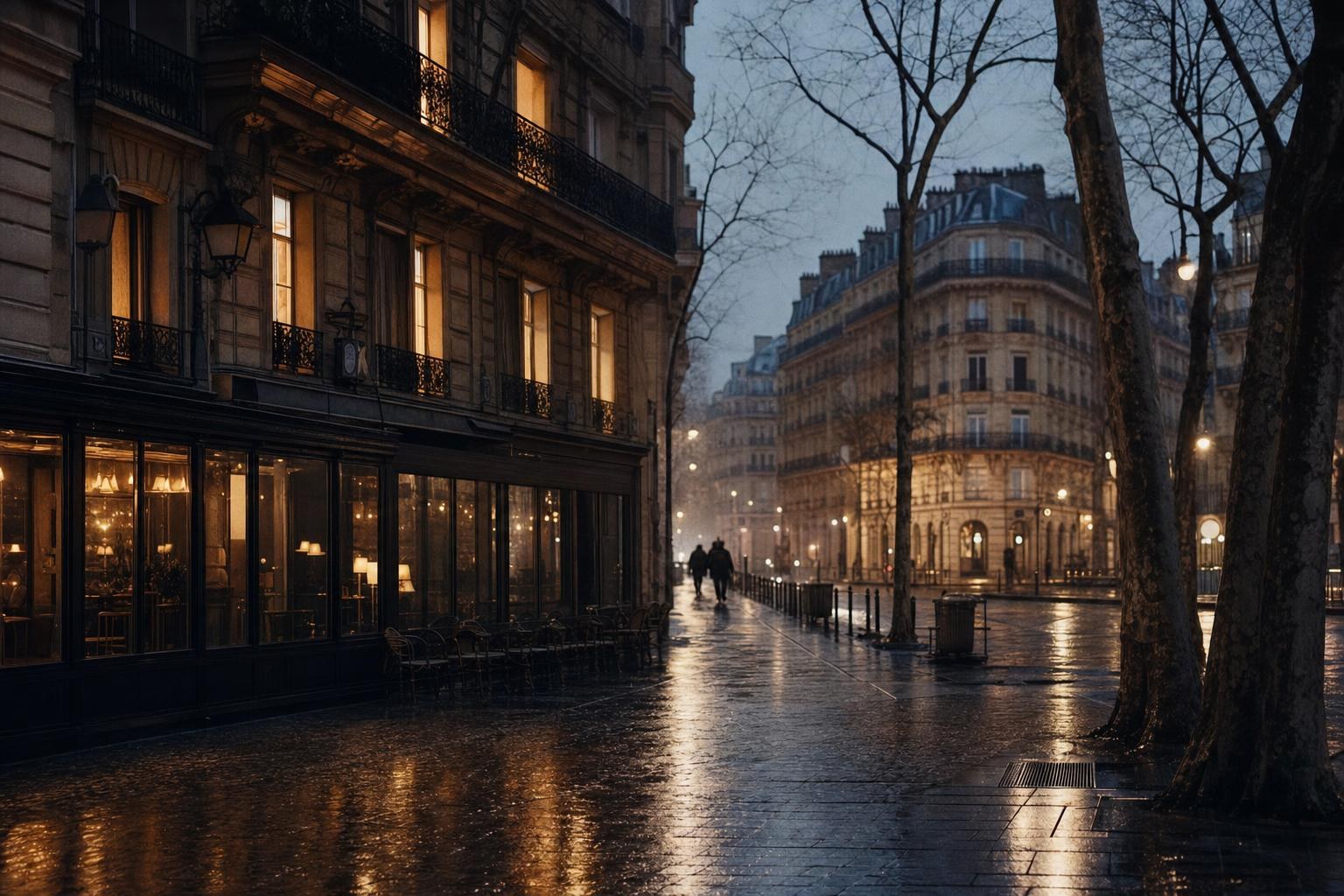 A Paris boulevard at blue hour